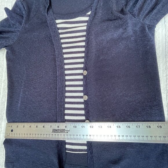 S.L. Petites Womens 10P Striped Knit Sweater Cardigan Blue Casual Lightweight - Picture 5 of 8